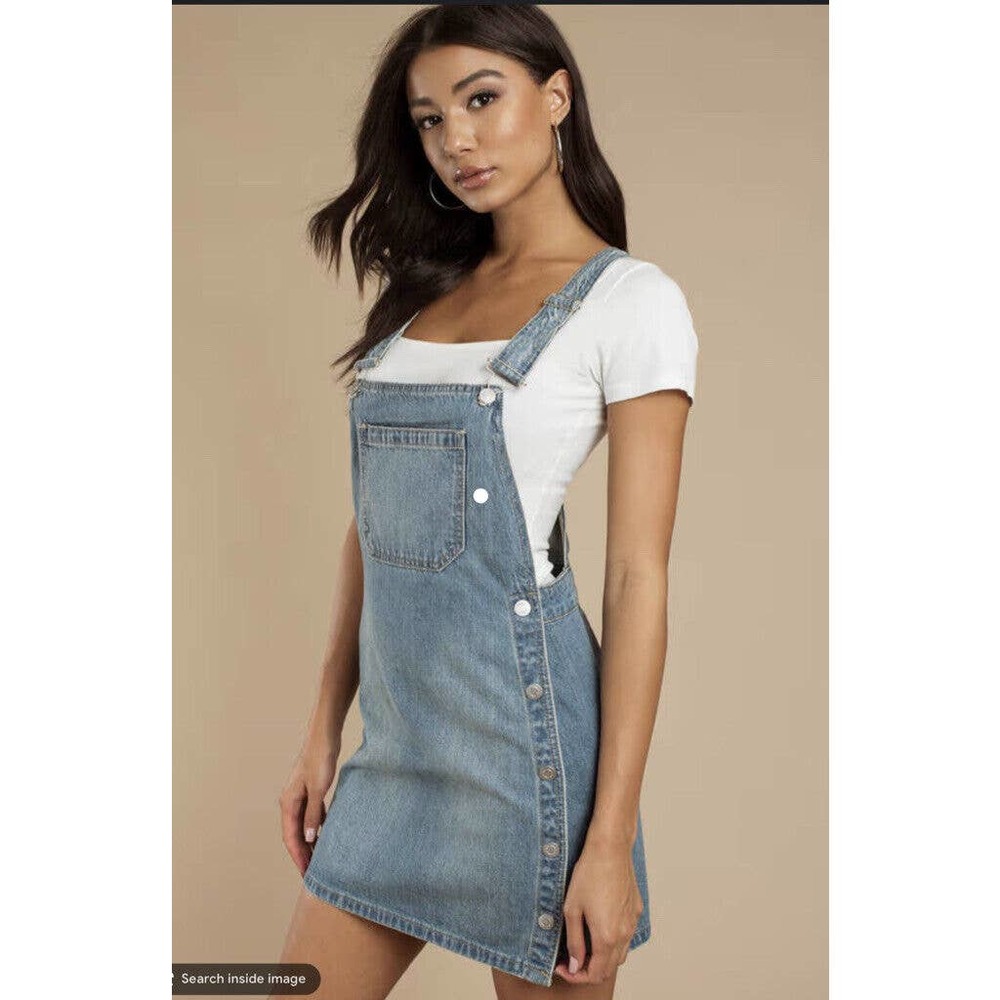Free people woman’s Jean overall mini dress size 4 Louise buttons down the side